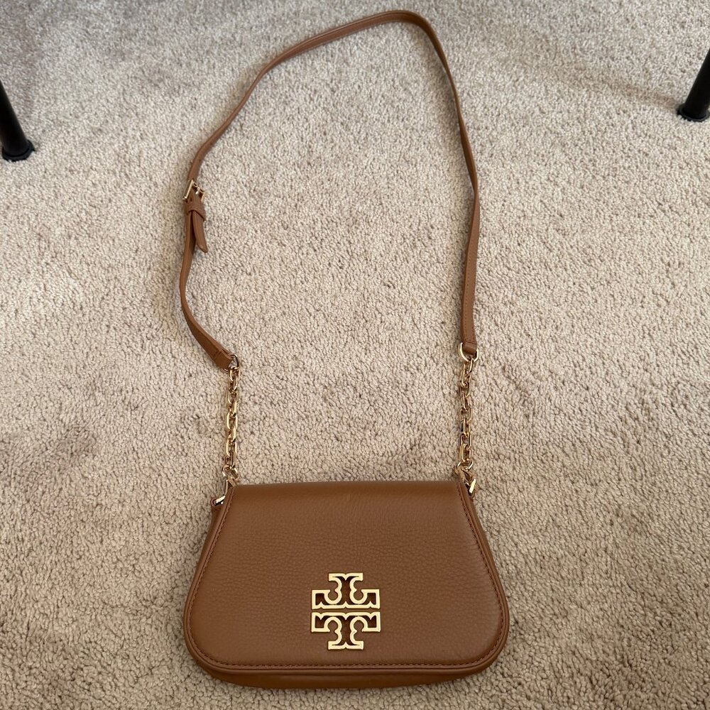 Tory Burch brown mini leather crossbody purse